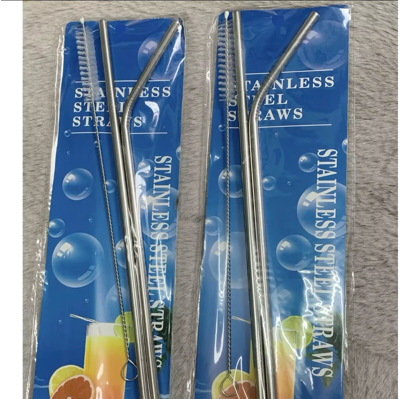 หลอดสแตนเลส หลอดแก้วน้ำ(1แพ็ค3ชิ้น)แถมแปรงทำความสะอาดหลอด พร้อมส่ง