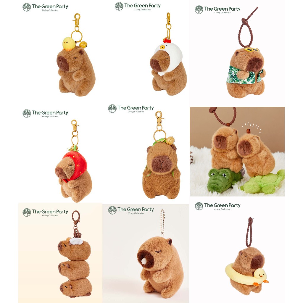 ของแท้100% มีแบบพร้อมส่ง The Green Party Capybara แบบใหม่ พวงกุญแจที่ห้อยกระเป๋า คาปิบาร่า ขี่สัตว์