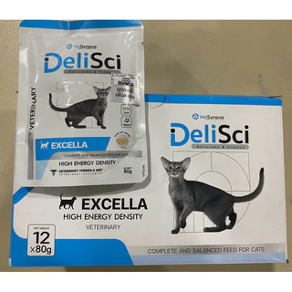 Deli Sci Excella 80g ยกกล่อง(12ซอง) อาหารเปียกสำหรับสุนัขและแมวป่วย พักฟื้น