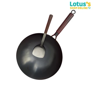 โลตัส กระทะเหล็กเผา ขนาด 32 ซม. พร้อมตะหลิว LOTUSS IRON PAN WITH WOODEN HANDLE 32 CM. AND SPATULA