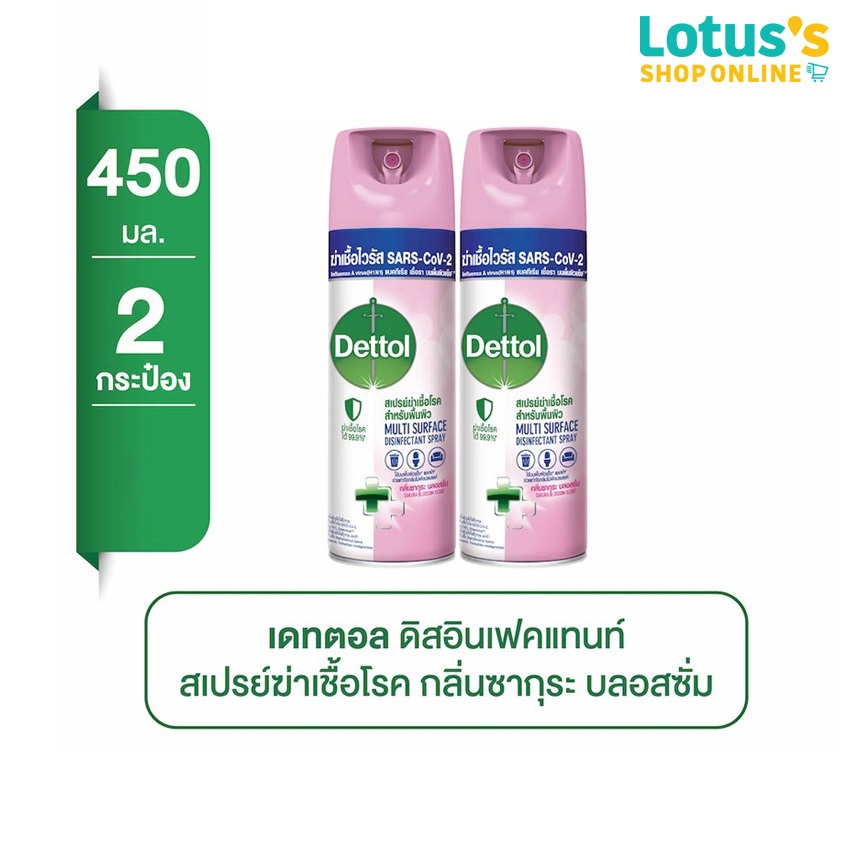 [ทั้งหมด 2 ชิ้น] เดทตอล ดิสอินเฟคแทนท์ ผลิตภัณฑ์สเปรย์ฆ่าเชื้อโรคสำหรับพื้นผิว ขนาด 450 มล. DETTOL DISINFECTANT SPRAY