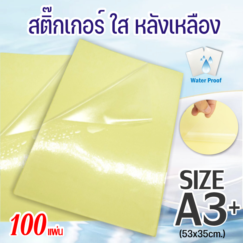 สติ๊กเกอร์ใสหลังเหลือง A3+ (53x35 cm.), สติ๊กเกอร์ A3+ (100 แผ่น) PVC