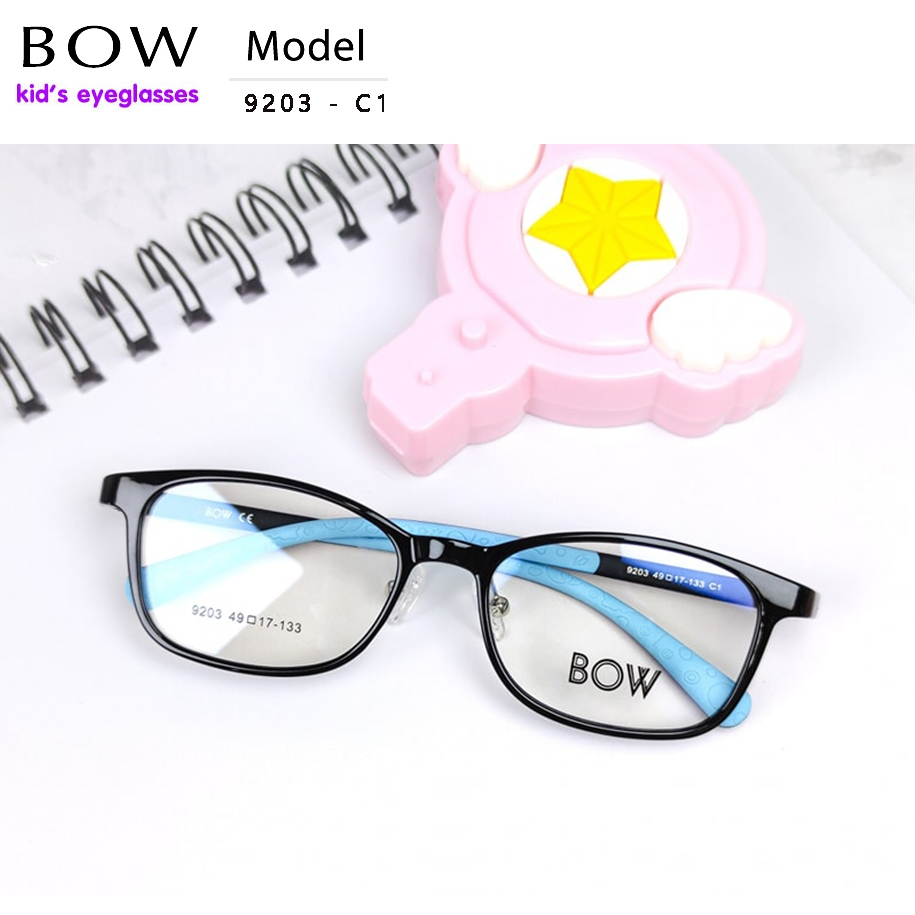 กรอบแว่นตาเด็ก BOW รุ่น 9203 - C1 เต็มกรอบสีดำ-ฟ้า น้ำหนักเบา ใส่สบาย Vintage