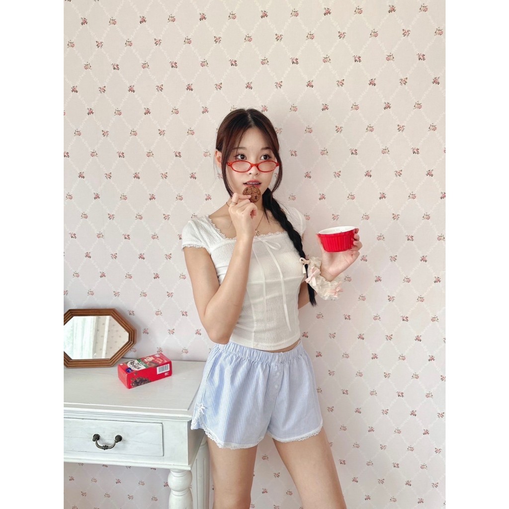 Choosedress A5560 Lullaby Cozy Shorts กางเกงขาสั้นเเต่งขอบลูกไม้ รูปที่ 8
