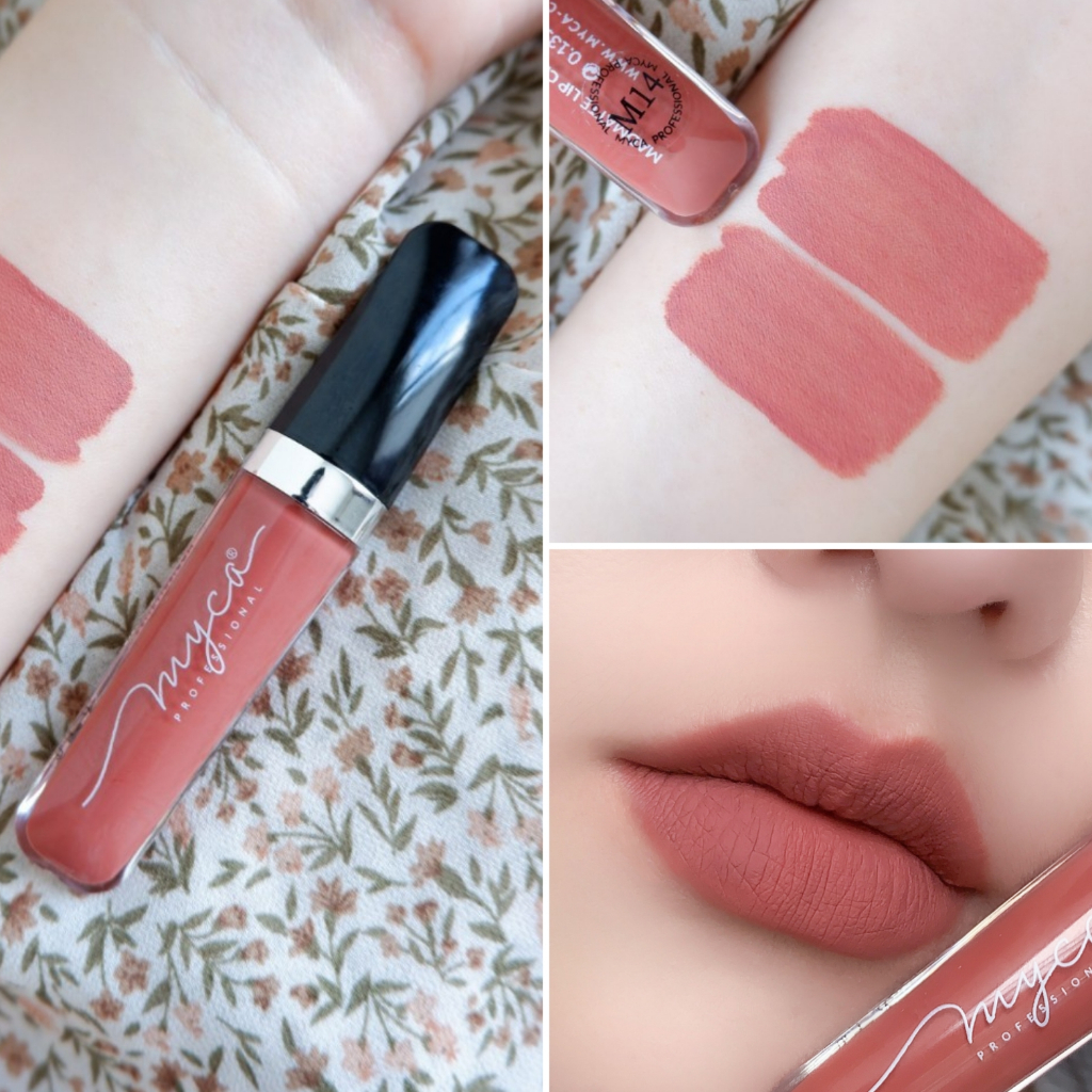 MYCA MATTE เบอร์ M14 ไมก้า ลิปครีมเนื้อแมท ( 1 ชิ้น ) สีส้มอมชมพู เกลี่ยง่าย ไม่เลอะแมส กันน้ำ