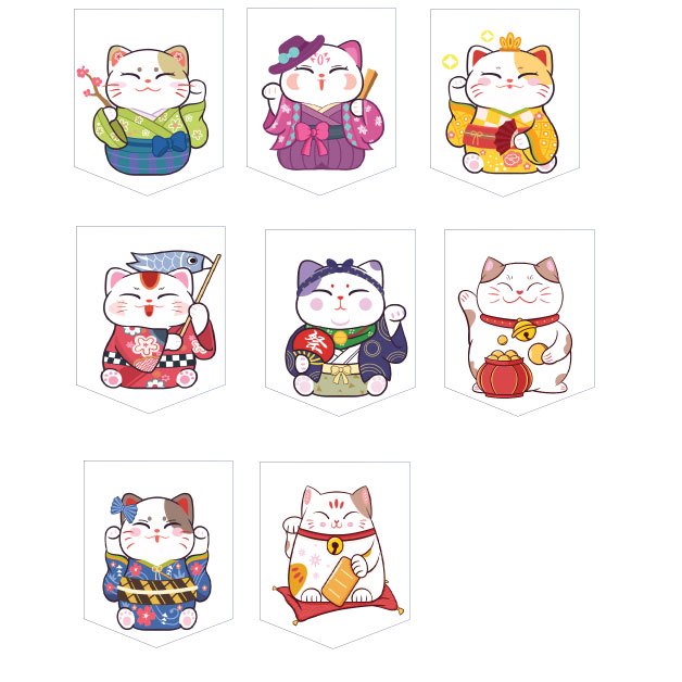 ป้ายธงแมวกวัก จำนวน 8 ธง ทำจากไวนิล เปียกน้ำได้