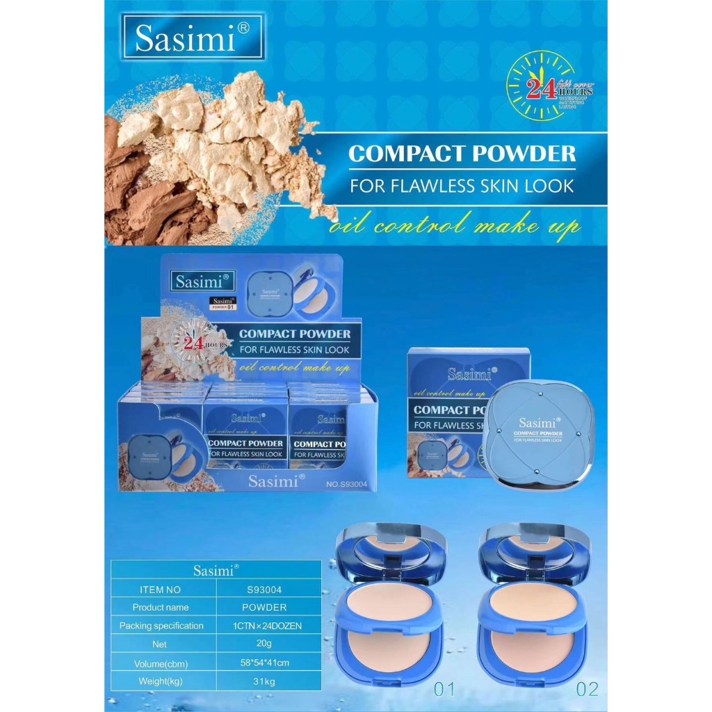 (S93004) Sasimi Compact Powder แป้งพัฟ แป้ง2ชั้น เนื้อแมท ปกปิด14ชม. คุมมัน ติดทนนาน กันน้ำ (ขนาด 20 ก.)