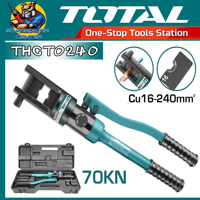คีมย้ำสายไฟ ระบบ ไฮดรอลิก ย้ำสายได้ตั้งแต่เบอร์ 16 - 240 แรงย้ำสายไฟ 70kn ยี่ห้อ TOTAL รุ่น THCT0240