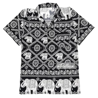 7ไซส์ S-4XL งานไทย เสื้อลายช้าง ลายโซ่ ไหมอิตาลี เสื้อเชิ้ตฮาวาย hw801