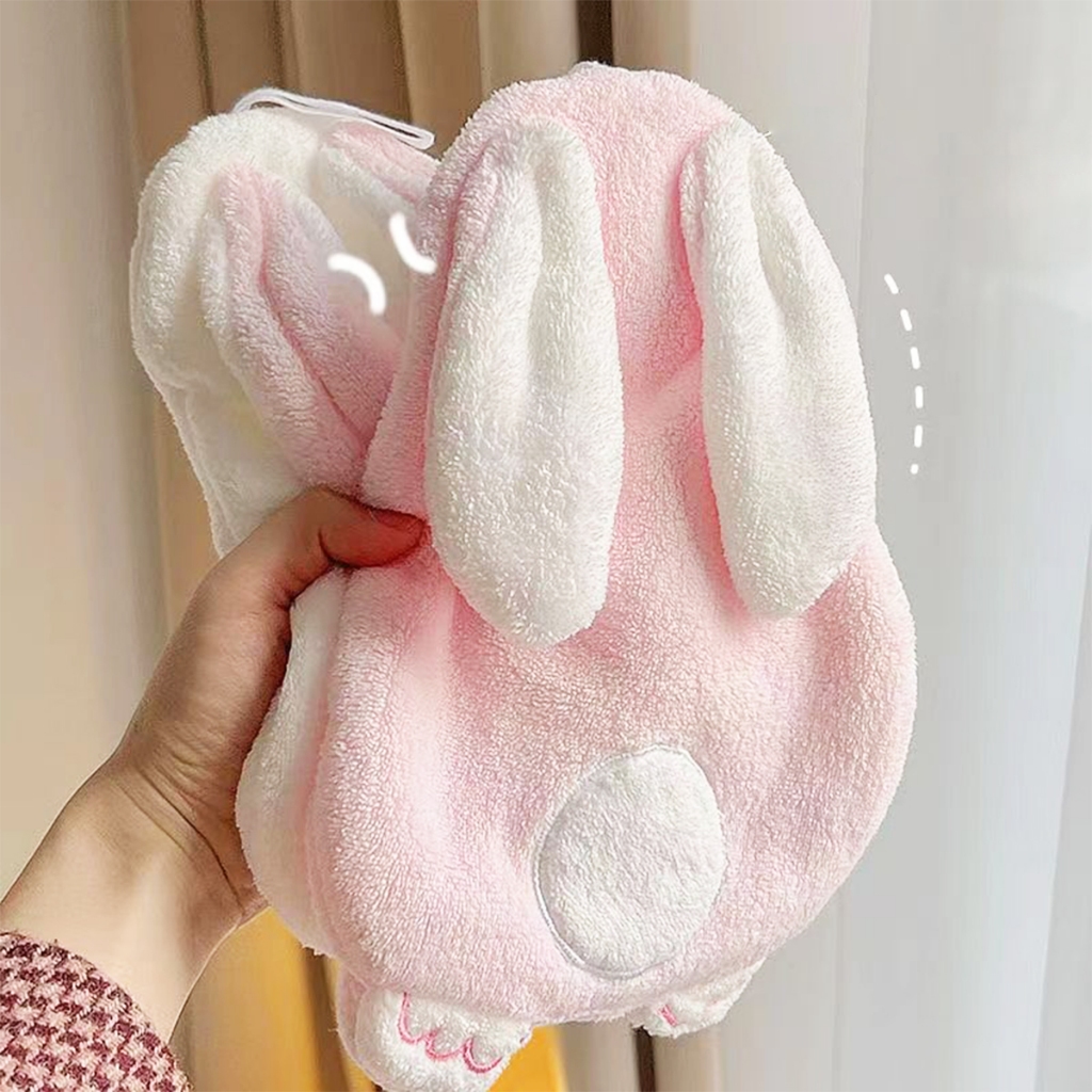 ผ้าเช็ดมือ ผ้าขนหนู หนานุ่ม ลายกระต่ายน่ารัก แขวนได้ สําหรับใช้ในห้องครัว ห้องน้ำ