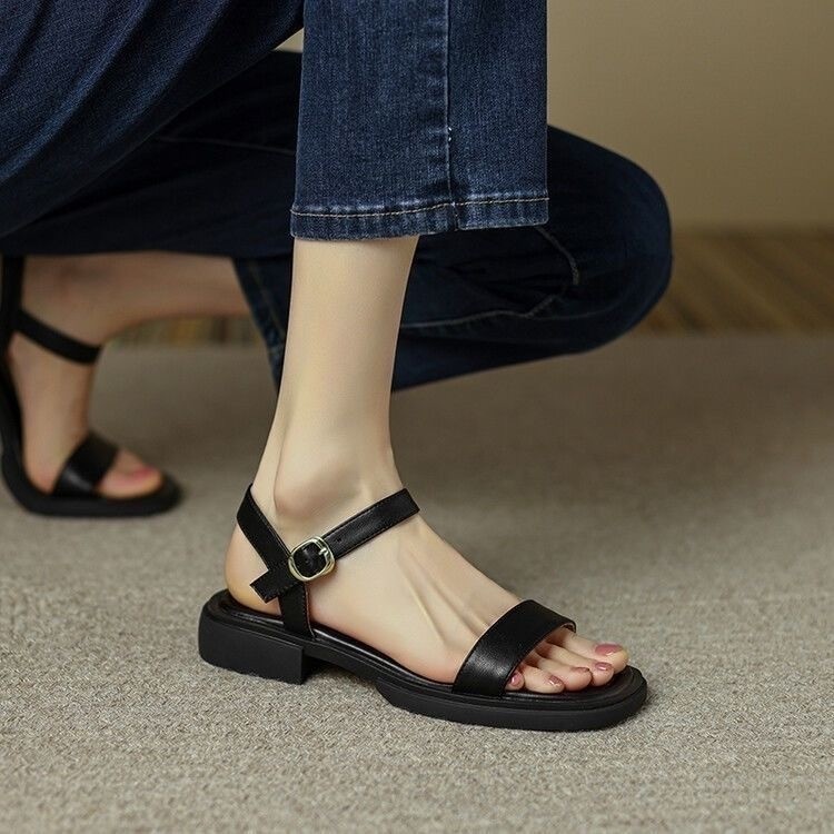 รองเท้าแตะสตรีสไตล์เรโทร แบน เปิดนิ้วเท้า กันลื่น สวมใส่สบาย ไซส์ 35-42