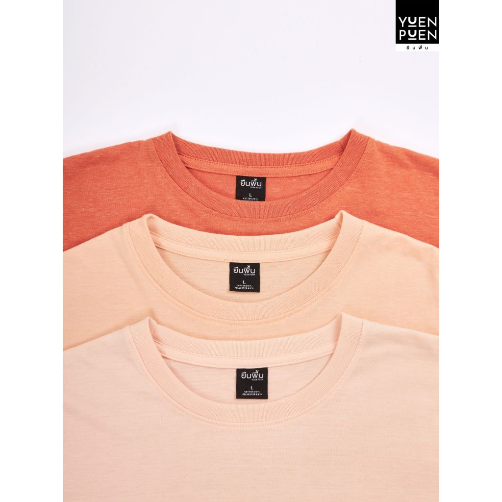 YuenPuen ยืนพื้น เซตโทนแดง 3 ตัว เสื้อยืดคอกลมแขนสั้น สีส้มอ่อน สีโอรส สีส้มอิฐ ซื้อแบบเซตถูกกว่า