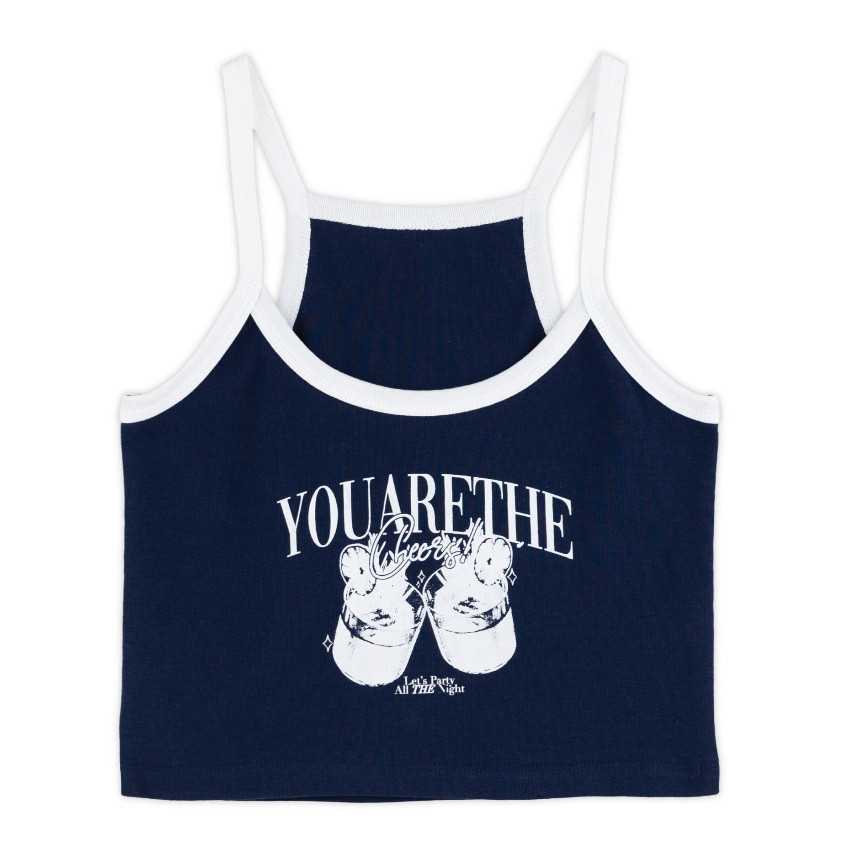 URTHE - เสื้อกล้าม ครอป สกรีนลาย รุ่น CHEERS!