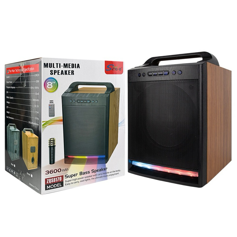 (8นิ้ว) ลำโพงบลูทูธ 8นิ้ว ฟรีไมค์ลอย รุ่น ZQS8170 ลำโพงวินเทจ ทรงไม้ เสียงดีมาก เบสแน่น