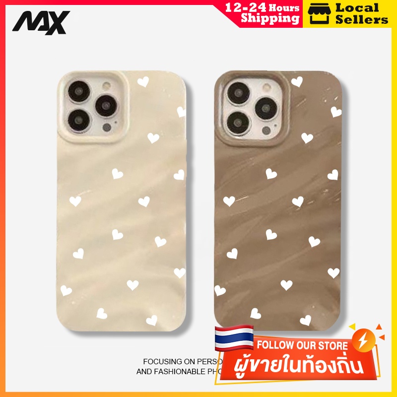 ส่งจากไทยเคส iphone 7P 8P 11 13 14 Pro Max กล้องป้องกันมิตรกับสิ่งแวดล้อมกันกระแทกดอก ความรักสีขาว