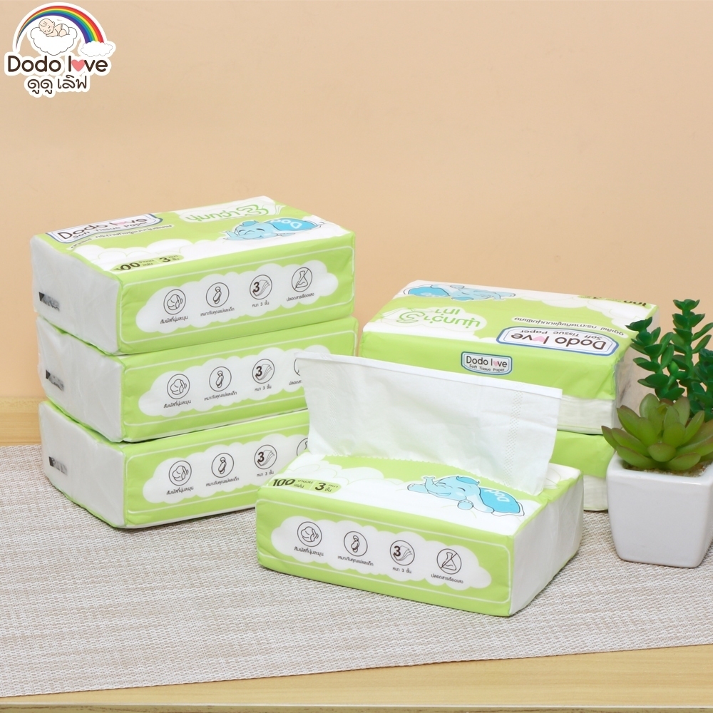 กระดาษทิชชู่ DODOLOVE Baby Cotton Soft Tissue สำหรับเด็กอ่อน หนานุ่ม 3 ชั้น เนื้