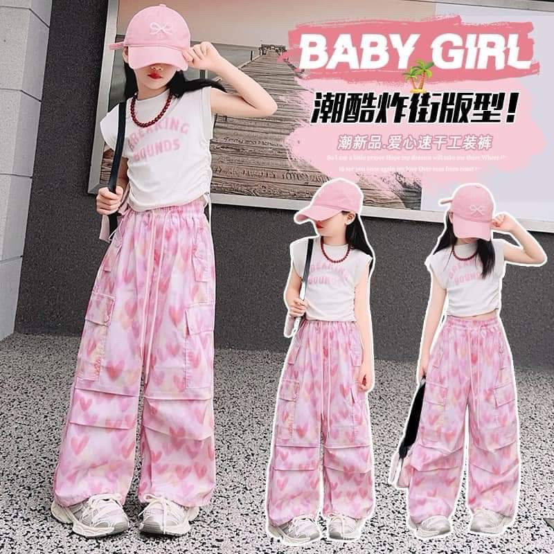 𓍢ִ໋🌷͙֒   Cargo pants ~ 💕   กางเกงคาร์โก้ สกรีนน้องหัวใจฟรุ้งฟริ้งสุดพร้อมส่ง150