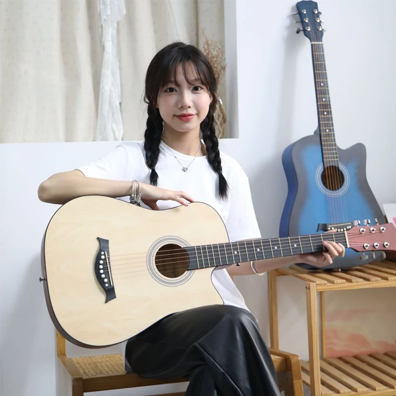 กีต้าร์โปร่ง ขนาด 38 นิ้ว ไม้Basswood เหมาะสำหรับมือใหม่ แข็งแรง พกพาสะดวก สตริงได้รับการปรับแล้ว thumbnail 7