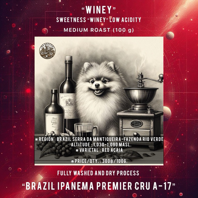 DE BEEZZO COFFEE ROASTER | BRAZIL IPANEMA WINEY เมล็ดกาแฟคั่วกลาง 100 g.