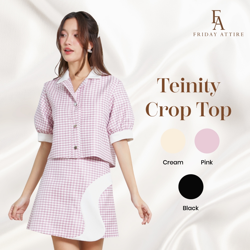 Friday Attire เสื้อครอปปกเทเลอร์เเต่งเถบ ผ้าทวิต (FT-064)