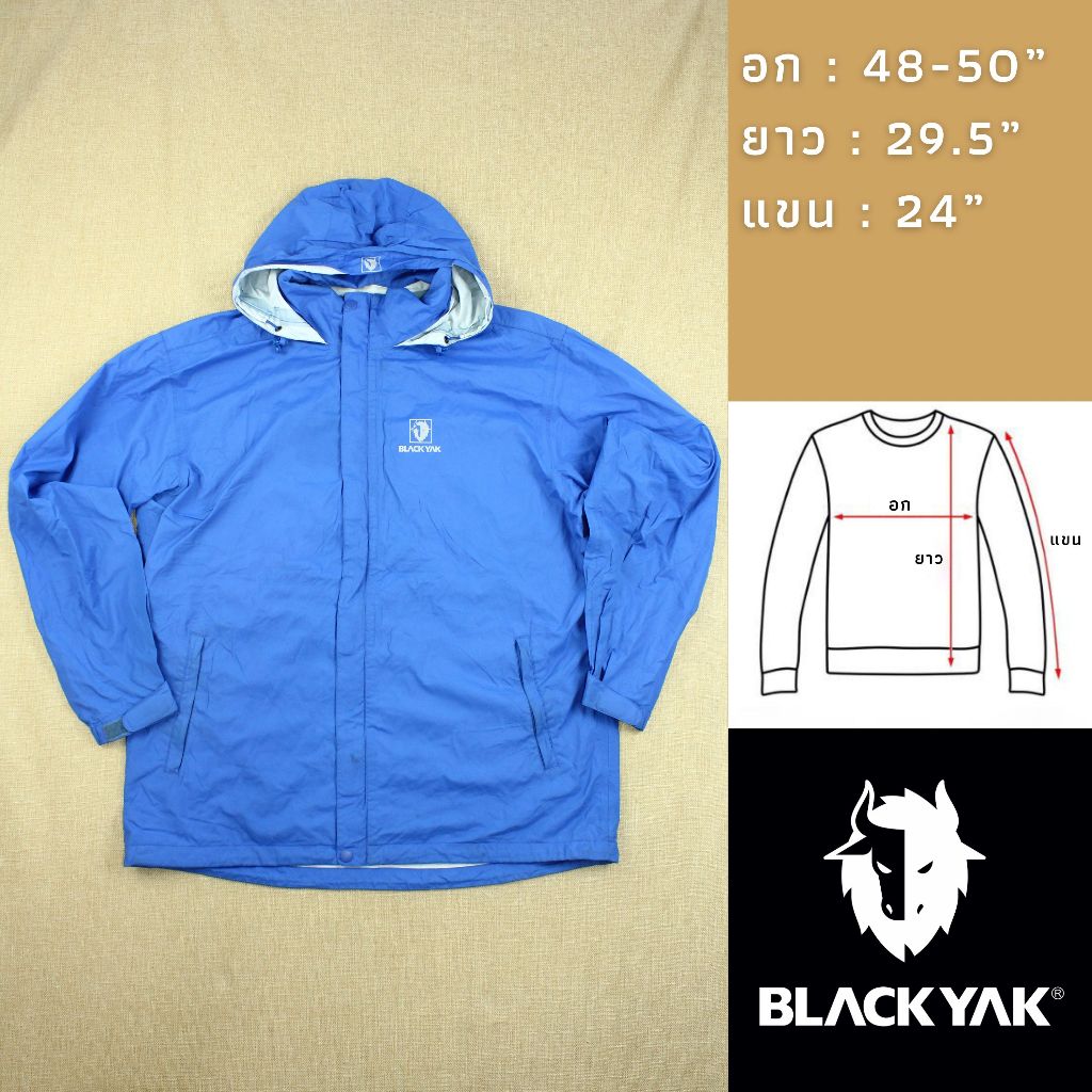 เสื้อเดินป่า กันฝน กันลม กันหนาว เท่ๆ อก : 48-50 "  Brand : Black Yak มือสองสภาพดี