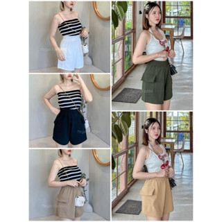 ไซส์sml xl xxl🌈กางเกงขาสั้นเอวสูง รุ่นคาร์โก้ 🌈เอวสม็อครอบตั…