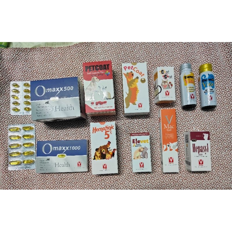 Omaxx,Petcoat,Immuvite,Elevet,Hematinic,Vmac gel,CatCat