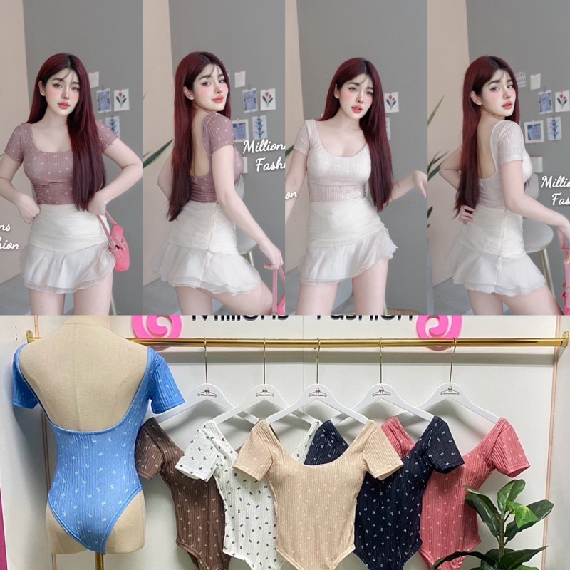 Kaidee99 บอดี้สูท เว้าหลัง โชว์หลัง แขนสั้น ผ้าท็อฟฟี่ลายโบว์ เสริมฟองน้ำในตัว ผ้าเด้งนุ่ม ยืดหยุ่น สวยเซ็กซี่มากๆค่ะ