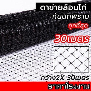 ตาข่ายล้อมไก่ ตาข่ายกันนกพิราบ 2x30ม. เกรดA สีดำ สีเทา ตาข่ายพลาสติก กรงไก่ ไล่นกพิราบ ป้องกันนกพิราบ เอ็นล้อมไก่ กันนก