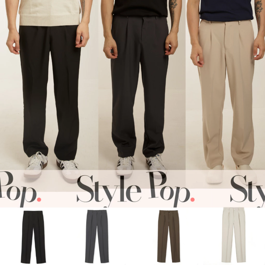 StylePop Brand กางเกงขายาวผู้ชาย กางเกงสแล็ค ทรงกระบอกตรง เกาหลี (เอวยืดได้ ใส่สบาย) [STP99]