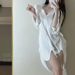 ชุดนอน sexy ชุดนอน เชิ้ต🌸เสื้อแฟน ผ้าไหมน้ำแข็ง เนื้อผ้าใส่สบาย🌙พร้อมส่งจากไทย H9068