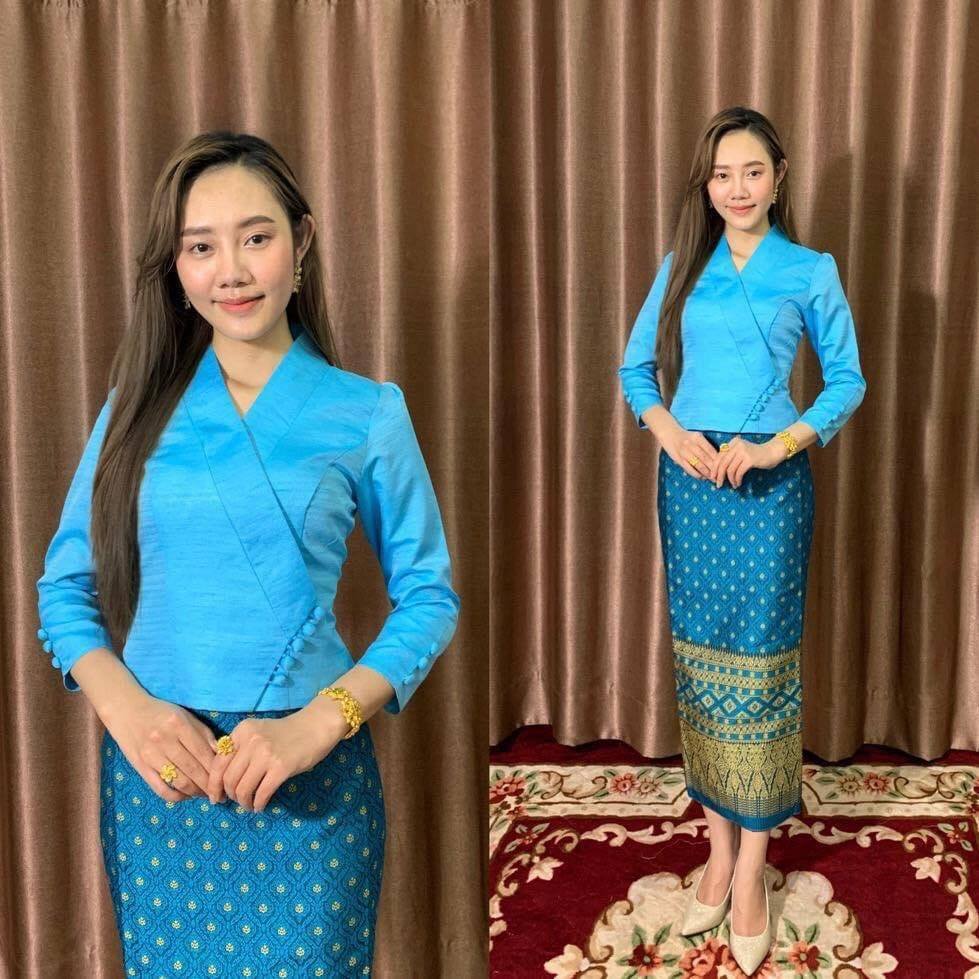 เสื้อไหมลาว ทรงแอปเปิ้ล ไหมอัดกาว อก34-50 มี 6 สี เสื้อไหมลาวราคาถูก เสื้อไหมผญ รหัส อป