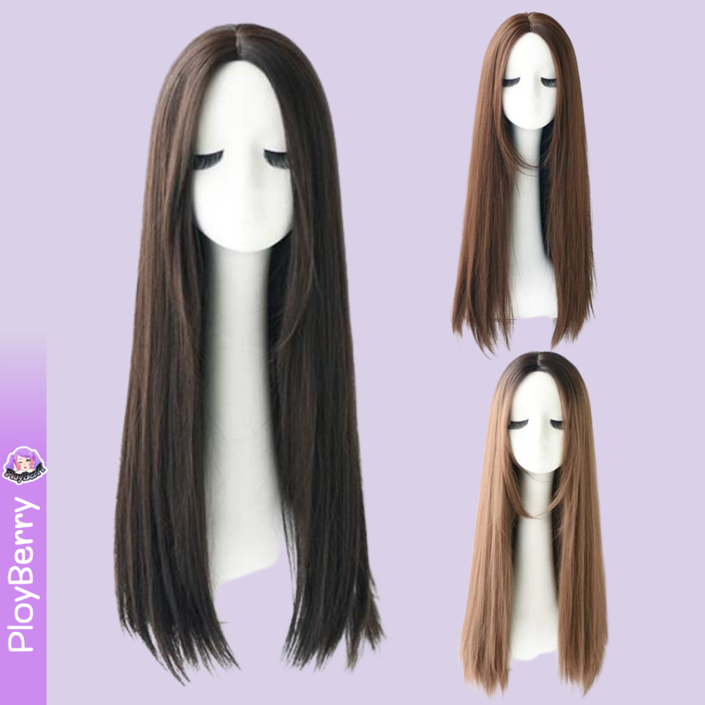 PLOYBERRY วิกผมแบบสวมทอเครื่อง แสกกลางผมหนา มีเน็ท ขาตั้ง หวี รุ่นPY