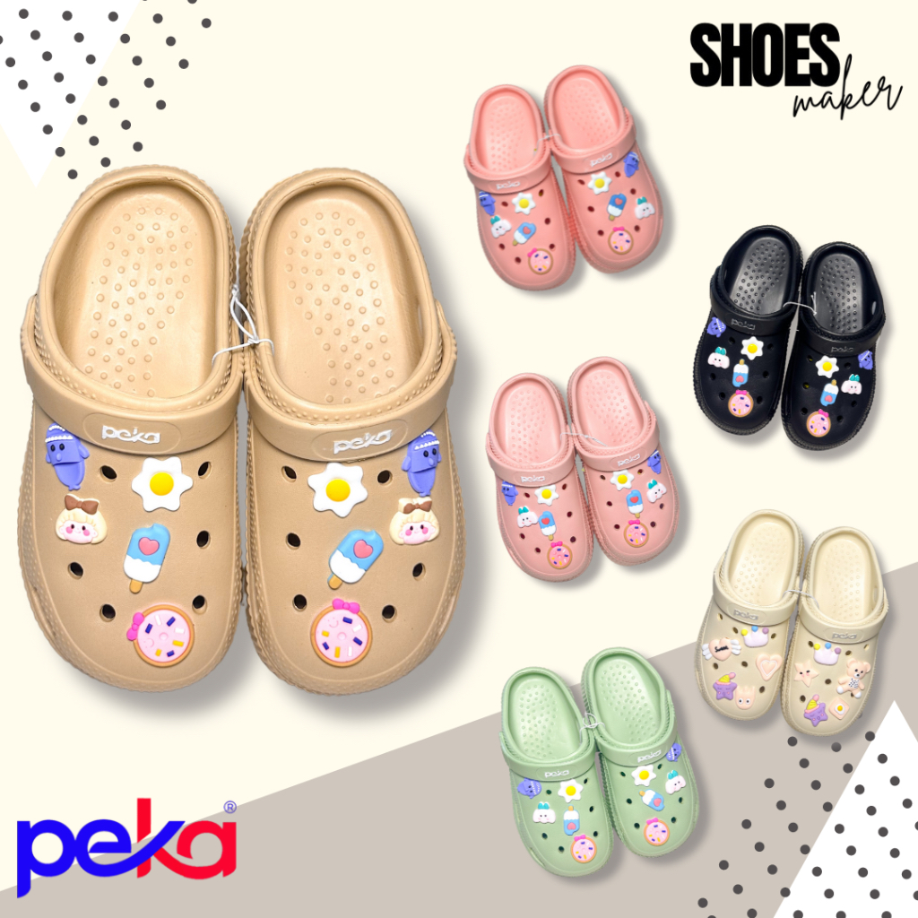 รองเท้าหัวโตผู้หญิง Peka PK935W สี ขาว/เขียว/ครีม/ชมพู/ดำ/โอรสอ่อน/โอรสเข้ม/เบจ (36-40) (ตัวประดับเปลี่ยนตามฤดูกาล)