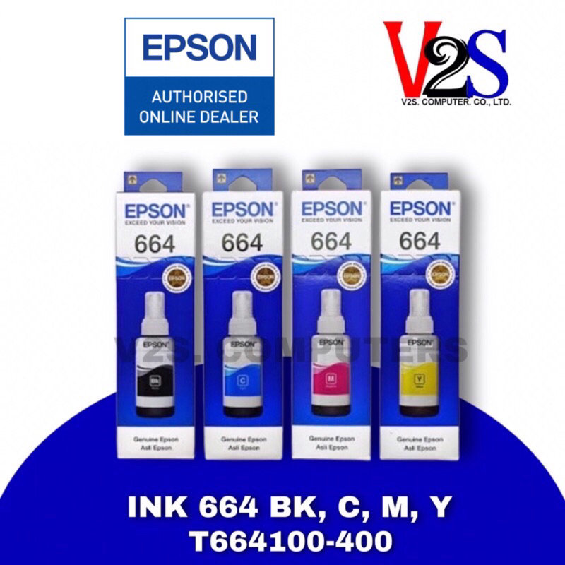 หมึกเติม Epson Ink 664 Set 4 สี (BK,C,Y,M) <T664100-400> หมึกแท้100%