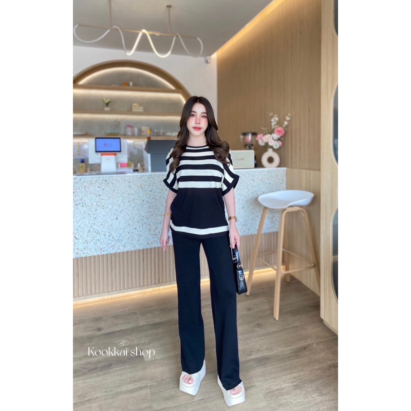 Chill Fashion Shop เสื้อริ้ว+กางเกงขายาวสีพื้น (รุ่นนานา)