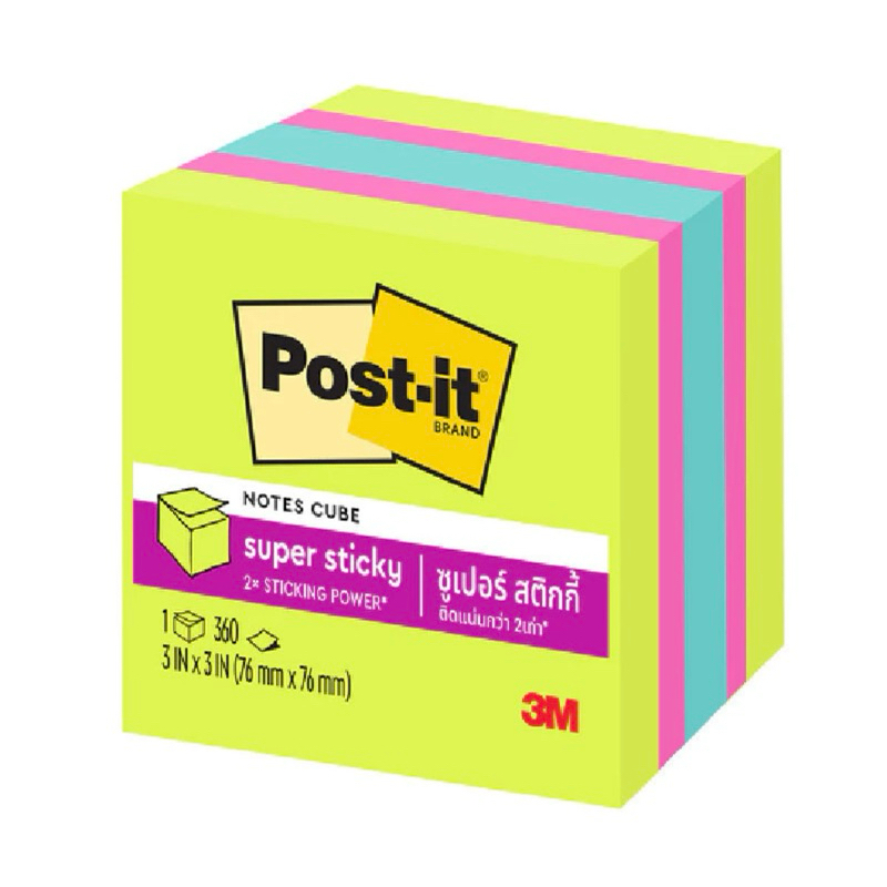 Post-It® “3M” กระดาษโน๊ต Super Sticky แรงยึดติดมากยิ่งขึ้น 2 เท่า (คละสี)(ขนาด 3 x 3 นิ้ว) รุ่น No.2027-SSGFA
