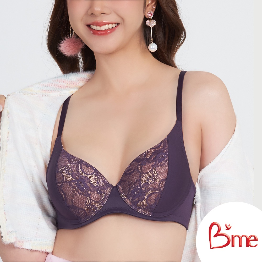 B'me เสื้อชั้นในมีโครง รุ่น ME1B30 สีม่วง สีชมพูกุหลาบ (ลูกไม้ลาย Cotton rose) New M.8