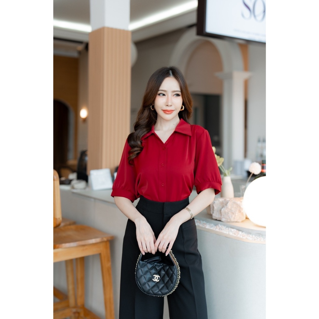 [8353]เสื้อทำงานแขนสั้น คอปกเนื้อผ้าเกาหลีเบ้าใส่สบาย เสื้อสำหรับผู้หญิง มี8สี สวยมาก