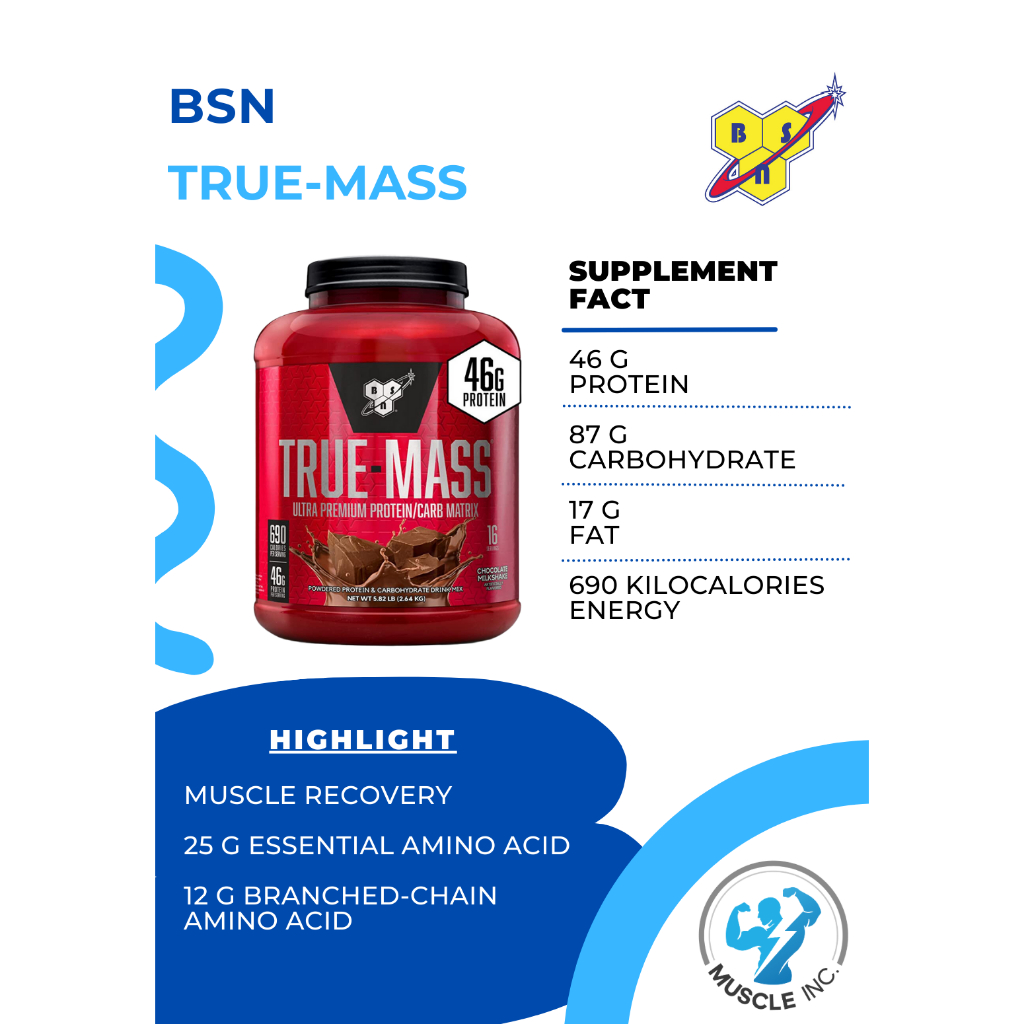 BSN- TRUE-MASS ขนาด 5.82lb รส Chocolate Milkshake พร้อมส่ง !!