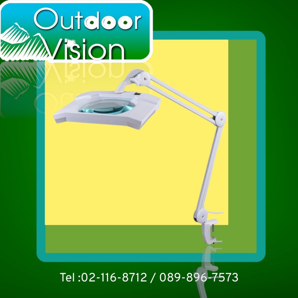 Intbright 5x ไฟ LED แว่นขยายติดโต๊ะทรงสี่เหลี่ยม