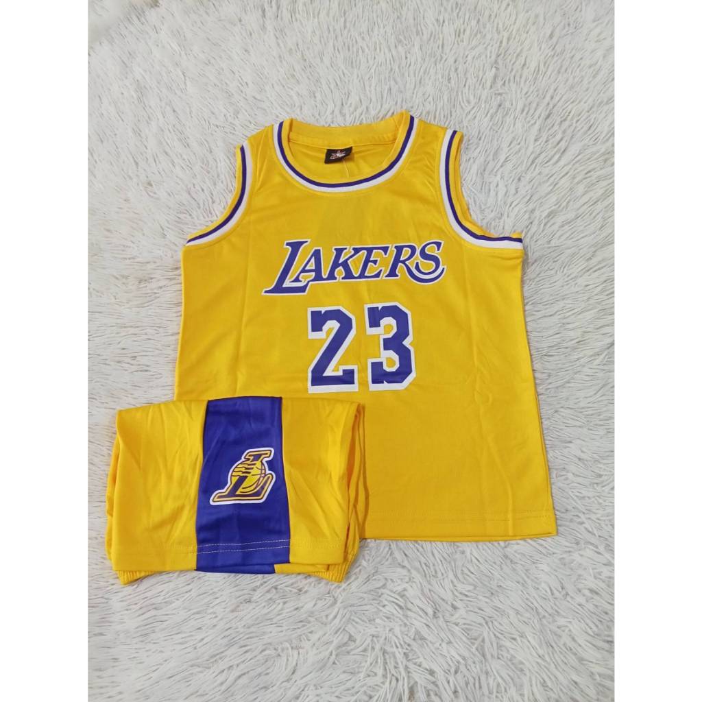 ชุดบาสกีฬาเด็ก คอกลม เบอร์23 Laker James ใส่เล่นกีฬา ราคาถูก เสื้อ+กางเกง ใส่สบาย