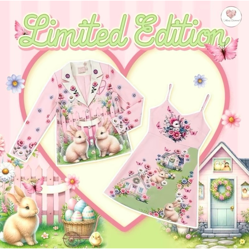 Maria diamond งาน Limited รุ่น Up to Town Set เซ็ตสูท 2 ชิ้น ผ้าเปเป้พิมพ์ลาย ได้เดรสสายเดี่ยวสายปรับได้+ เสื้อคลุมสูท