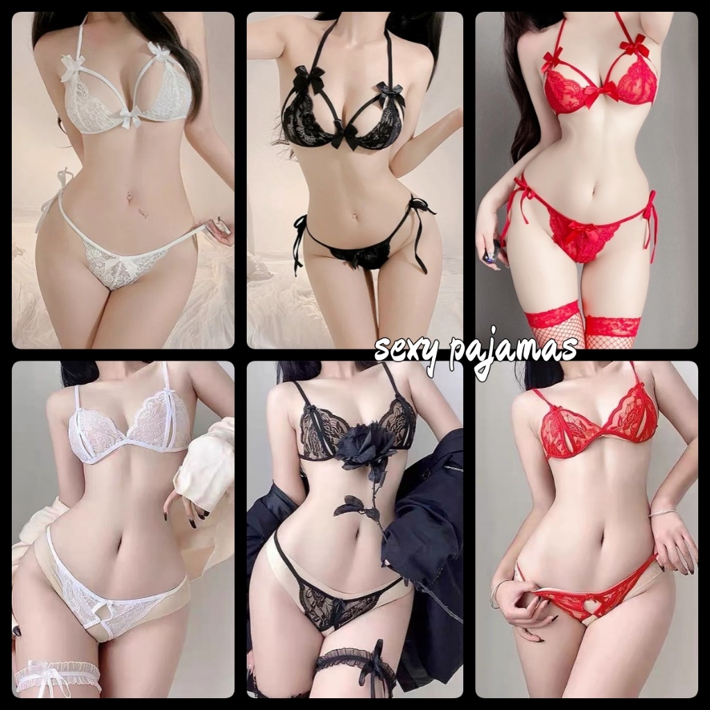 sexy pajamas ชุดชั้นในเซ็กซี่ ทูพีช ชุดบิกินี่ ลูกไม้ฉลุ ผูกคอ 3สี ทัศนคติ ส่งไวจากไทย