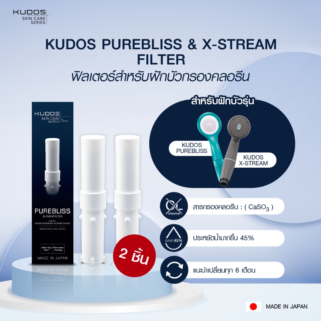 (แพ็คคู่ 2 ชิ้น) KUDOS Purebliss / X-Stream Shower Filter ฟิลเตอร์สำหรับฝักบัวกรองคลอรีน