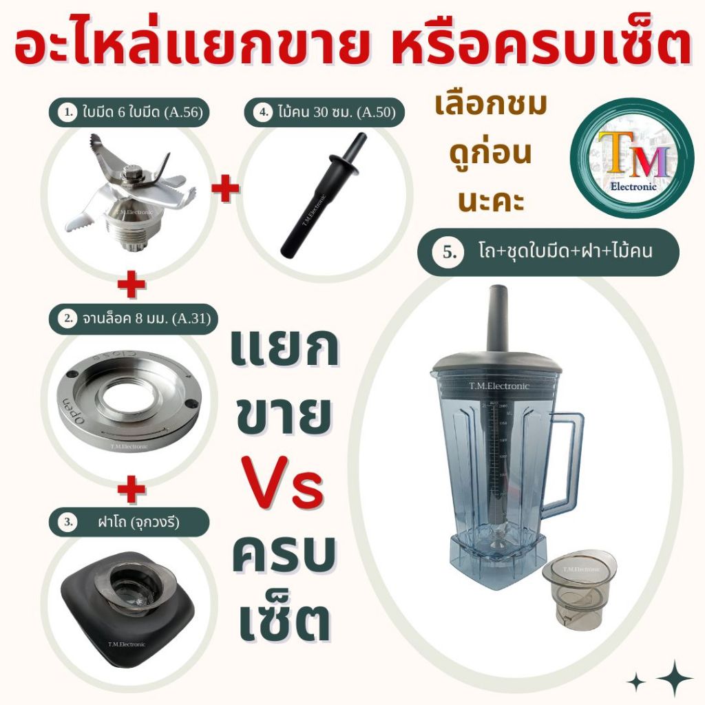 อะไหล่เครื่องปั่น โถปั่น 2L แยกขาย ครบเซ็ต มีด A.83 แทน OTTO BE-127A อะไหล่โถปั่น Nanotech NT-010 อะ