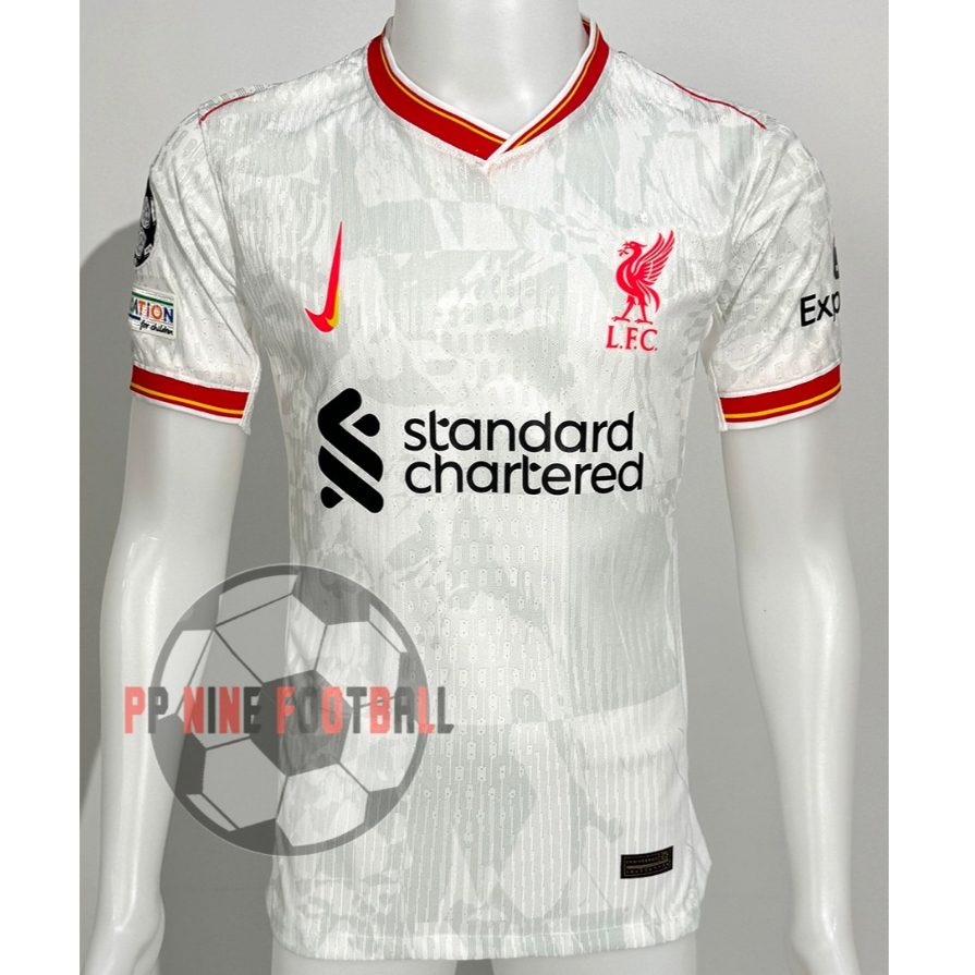 ใหม่ !! เสื้อบอล [ PLAYER ] ลิเวอร์พลู Third ชุดสาม 2024/25 เกรดนักเตะ ฟลูออฟชั่นพร้อมอาร์มและเบอร์ชื่อ UCL + FOUNDATION