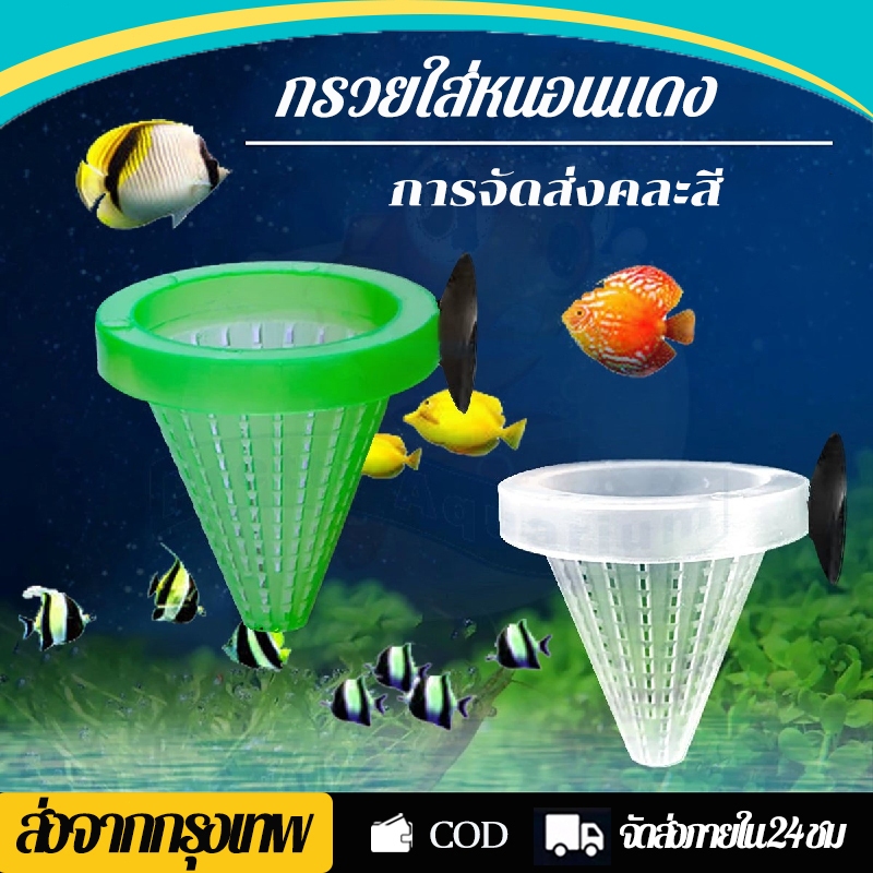 กรวยใส่หนอนแดง ถ้วยให้หนอนแดง กรวยให้อาหาร สำหรับปลา พร้อมลูกยางยึดข้างตู้