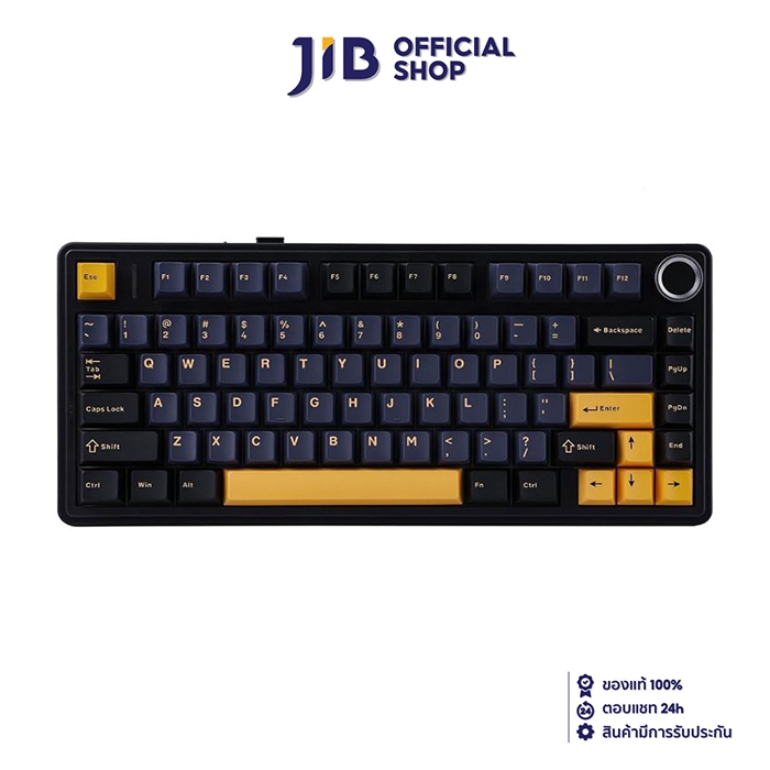 WIRELESS KEYBOARD (คีย์บอร์ดไร้สาย) AULA F75 GASKET MECHANICAL (GREY WOOD V3 SWITCH) (BLACK)