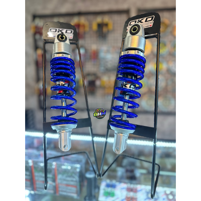 โช๊คหลัง OKD รุ่น BlackBoom ใส่ นูโว สูง270มิล สามารถปรับนิ่มเเข็งที่สปริงได้ รับประกันเเตกรั่ว 6 เดือน
